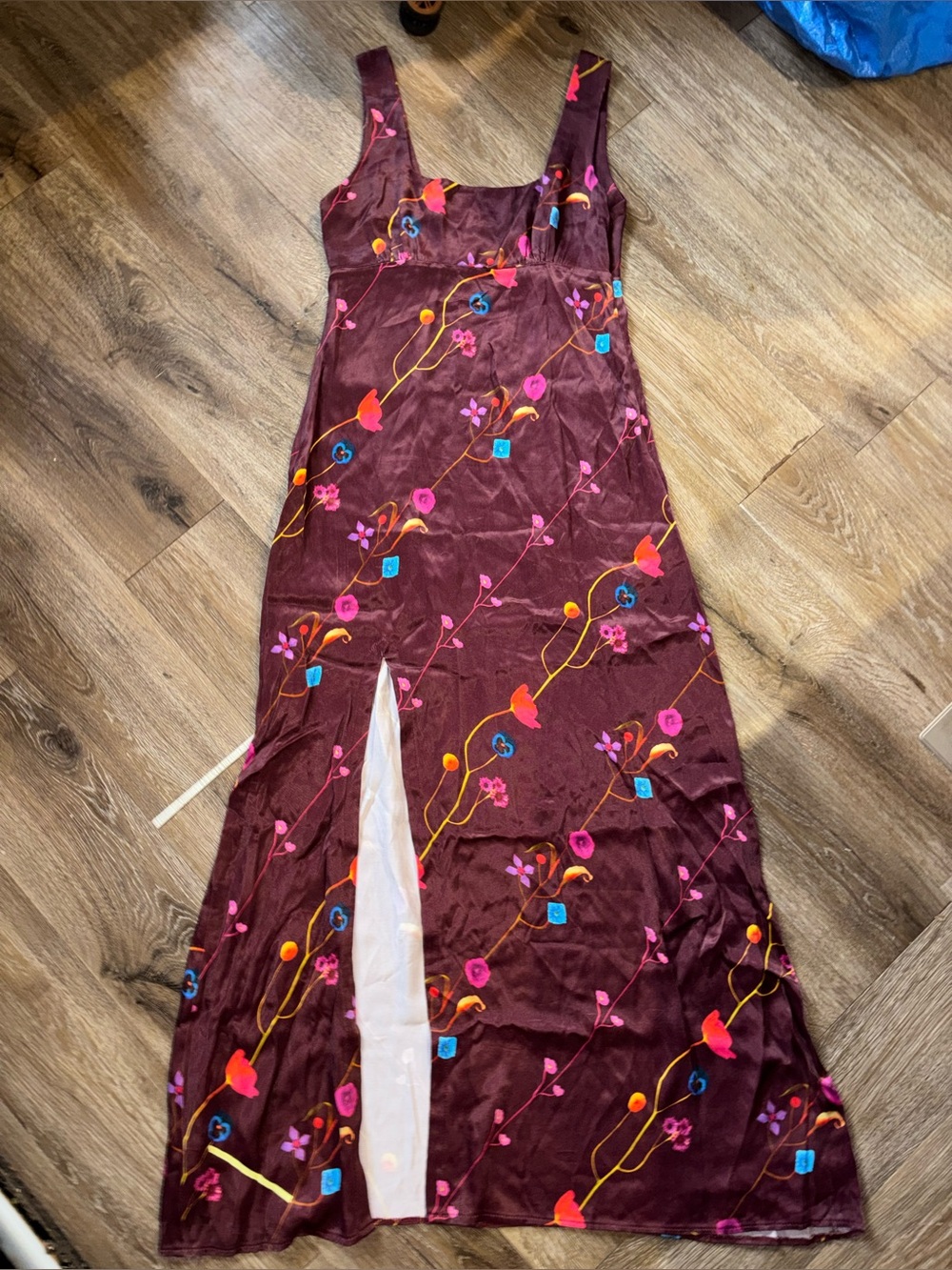 OhSevenDays Carolina Square Neck Floral Slip Burgundy Midi Dress Size Small - Picture 4 of 11